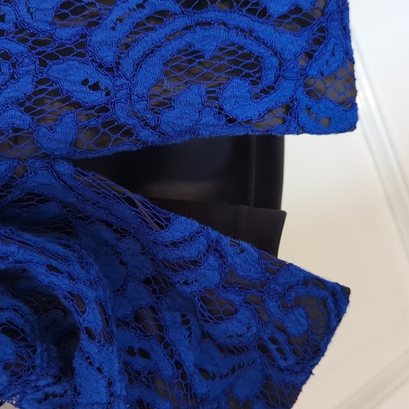 Ellen Tracy sz 2 blue on black lace sleeveless midi dress - Picture 6 of 8